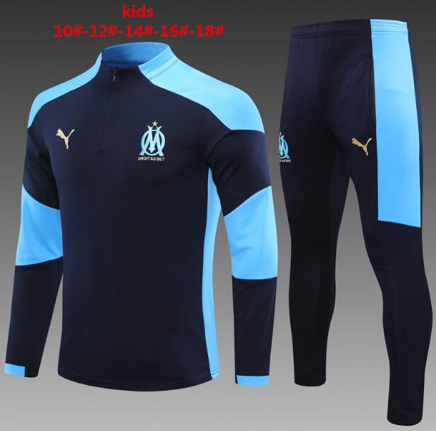 Olympique Marseille Kids Navy Blue Training Suits Youth Sweatshirt with Pants 2020/21